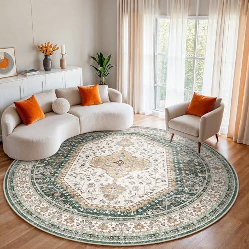Puino 6Ft Round Rug Washable: Non-Slip Boho Living Room Circle Area Rugs - Image 2