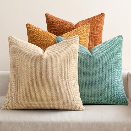 MIULEE Soft Decorative Chenille Fall Pillow Covers Beige Orange Teal 18x18 by MIULEE