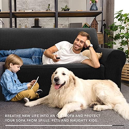 ZNSAYOTX Stretch Oversized Couch Cover Universal Sofa Covers for Living Room Dogs Pet Furniture Protector Spandex Extra Large Sofa Slipcovers with Anti Slip Foam Sticks (Black, XL Sofa) - Image 2