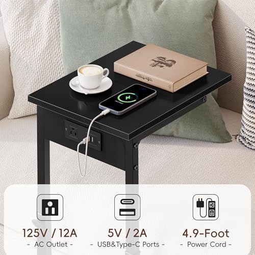 Vagusicc C Shaped End Table with Charging Station, 33"Tall C-Table End Table Adjustable Height Side Table for Couch, Couch Table That Slide Under Sofa Table TV Tray Table for Living Room,Bedroom,Black - Image 7