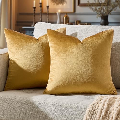 GIGIZAZA Golden Velvet Pillow Covers 22x22 Decorative Pillows Pack of 2 - Image 6