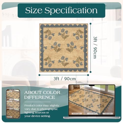 3x3 Square Floral Entry Rug, Front Door Mat Indoor Outside Entrance - Image 2