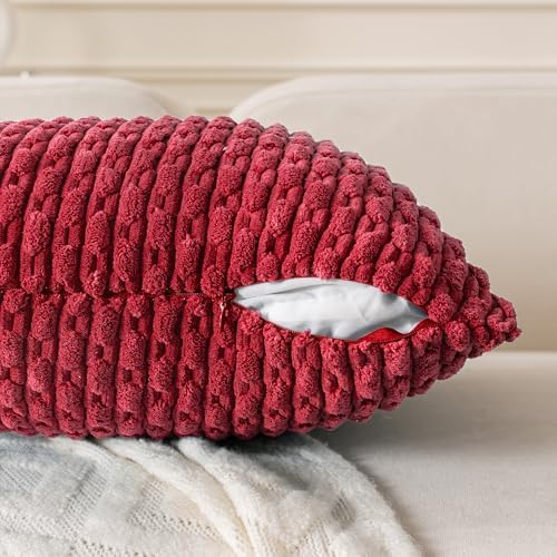 Set of 4 Burgundy Decorative Throw Pillow Covers 26x26 Inch Corduroy Pillow Covers for Bed Couch Sofa Living Room Soft Square Cushion Cases - Image 5