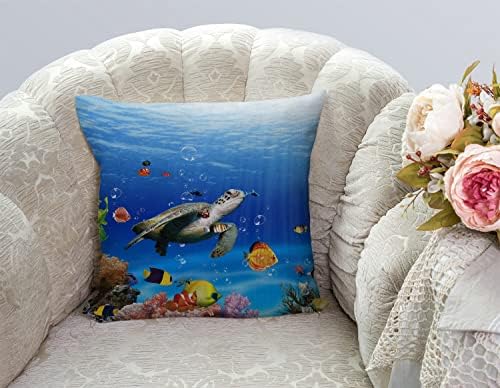 TSSOHU Ocean Underwater Marine Life Outdoor Throw Pillow Cover Sea World Animals Tropical Fish with Turtles Coral Decorative Pillows Farmhouse Cushion Cases Home Decor for Couch 18x18 inch - Image 2