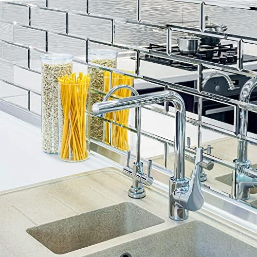 3" X 10" Glass Mirror Subway Backsplash Kitchen Bathroom Beveled Edge Brick Tile (Silver, 10 Tiles 2sq.ft) - Image 3