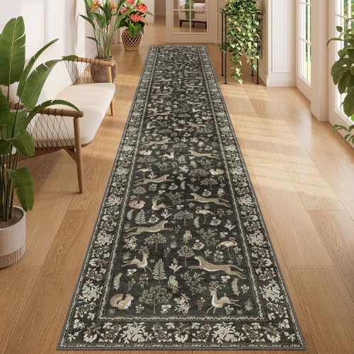 DUKINO 2x12 Washable Runner Rug Non Slip Animal Kitchen Rug Charcoal Black by DUKINO