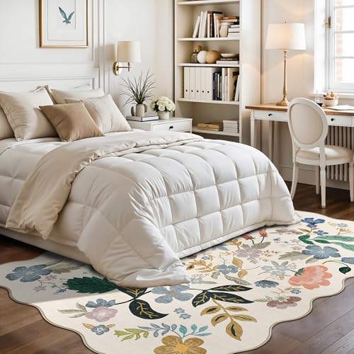 5x7 Living Room Area Rugs: Washable Floral Non-Slip Rug for Bedroom Dining Room Ultra Soft Carpet for Nursery Kitchen Home Office Farmhouse Thin Floor Mat for Teen Girls and Boys Dorms(5x7,Cream) - Image 2