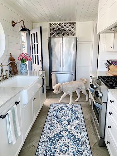 Moynesa Ultra-Thin Washable Runner Rug - 2x6 Blue Laundry Room Rug Washable Kitchen Runners Bathroom Carpet Runner, Oriental Printed Pet Friendly Hallway Runners for Bedroom Entrance Entryway RV - Image 7