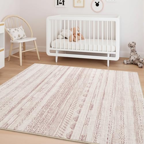 3x5 Pink Area Rug Machine Washable Non Slip Rug Distressed Neutral Moroccan Boho Rug Ultra Soft Indoor Rugs for Bedroom Living Room Entryway Kitchen Foyer Bedside - Image 3