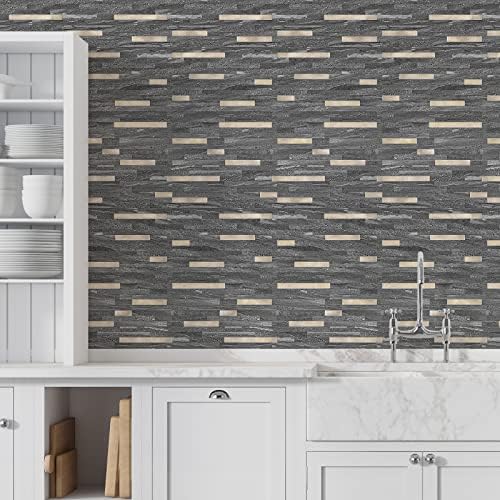STICKGOO 20 Sheets Peel and Stick Backsplash Tile, Stick on Backsplash for Kitchen and Bathroom, Black Sandstone Look PVC Mixed Metal Gold Self Adhesive Wall Tiles - Image 6