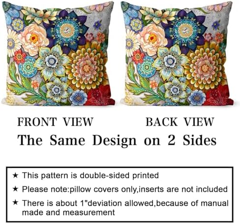 Snycler Boho Floral Throw Pillow Covers Set of 2 Colorful Boho Flower Decorative Cushions Pillowcase for Bedroom Sofa Home Decor, 16x16 Inch, Velvet, Short Plush - Image 2