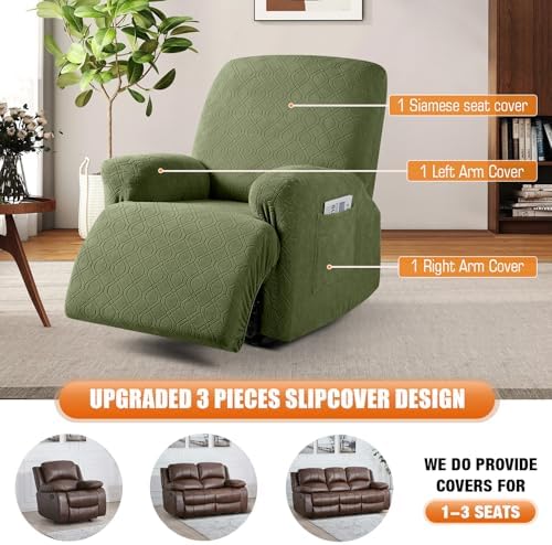 VANSOFY Stretch Recliner Chair Cover, Slipcover, Army Green, 1 Seater - Image 4