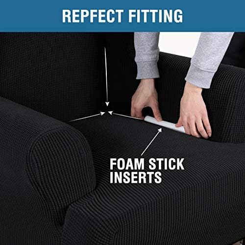 H.VERSAILTEX Wing Chair Slipcover Chair Covers for Wingback Chairs Wingback Chair Covers Slipcovers 1 Piece Stretch Sofa Cover Furniture Protector Soft Spandex Jacquard Checked Pattern, Black - Image 5