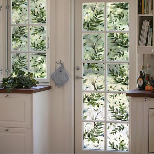 Watercolor Privacy Window Film Laser Suncatcher Static Cling Vintage Seamless Repeat Glass Decal Bathroom Non-Adhesive Removable Cover - Image 2