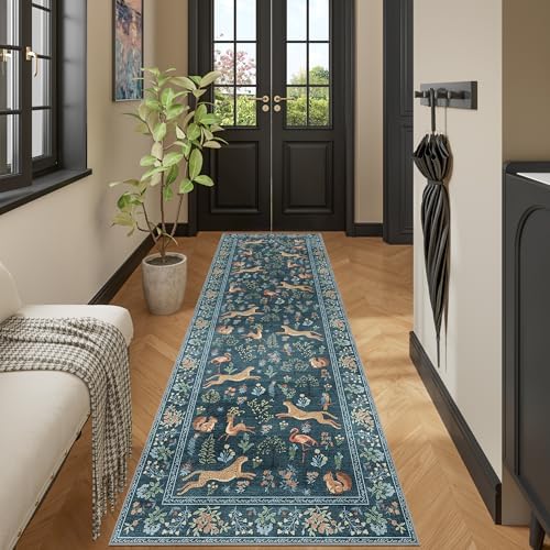 DUKINO 2x10 Kitchen Runner Rug, Soft Non Slip Animal Washable Rug, Blue by DUKINO