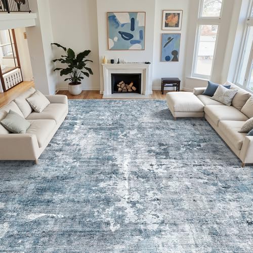 Soalmost 10x14 Area Rugs for Living Room Washable Rug Abstract Blue/Grey - Image 4