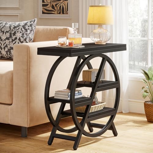 Tribesigns End Table for Living Room, 3-Tier Narrow Side Table with Storage, Wood Sofa Side Table with Geometric Metal Frame, Industrial Nightstand and Bedside Table for Bedroom, Black - Image 3