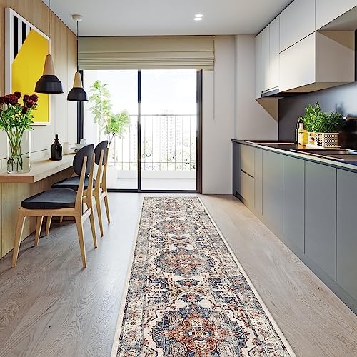 Hallway Washable Runner Rug - 2'6x12 Kitchen Rugs Entryway Rug Runner Vintage Soft Floor Mat Non Slip Indoor Farmhouse Carpet for Bathroom Living Room Bedroom (2'6''x12', Brick) - Image 2