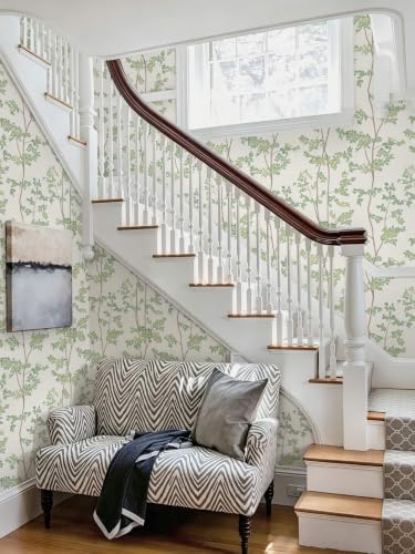 Ismoon Green and Beige Forest Peel Stick Wallpaper for Modern Bedroom | Renter Friendly Viny Wallpaper Tree Leaf Contact Paper Removable Self Adhesive Waterproof Textured 17.3x393in - Image 6