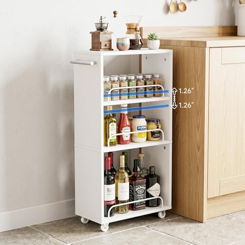 7.7'' Slim Rolling Storage Cart 4 Tier Wood Utility Cart Spice Rack Kitchen - Image 6