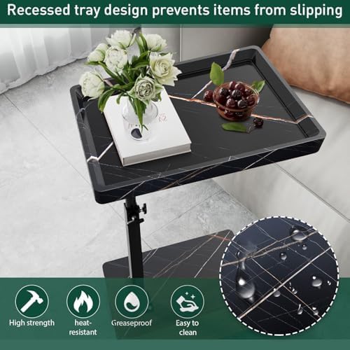 C Table End Table Adjustable Height, 360°Swivel TV Tray Table for Small Spaces, Couch Tables That slide under, C Shaped Side Tables living room and bedroom for Sofa, Bed,Chair, Snack (1, Black) - Image 6