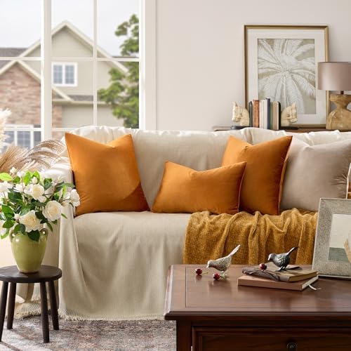 GIGIZAZA Orange Velvet Pillow Covers 26x26 Decorative Pillows Pack of 2 - Image 2