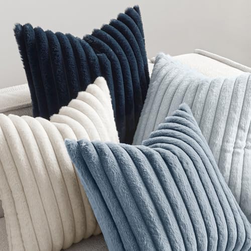 MIULEE Faux Fur Plush Euro Decorative Throw Pillow Covers 24x24, Navy Blue - Image 7