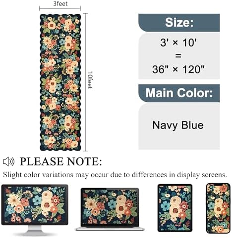 DUKINO 3x10 Runner Rug, Non Slip Floral Washable Rug for Hallway, Navy Blue - Image 2