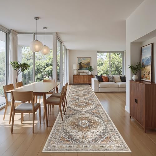 Madane Hallway Runner Rug 2'6''x14' Kitchen Runners Vintage, Turmeric/Grey - Image 4