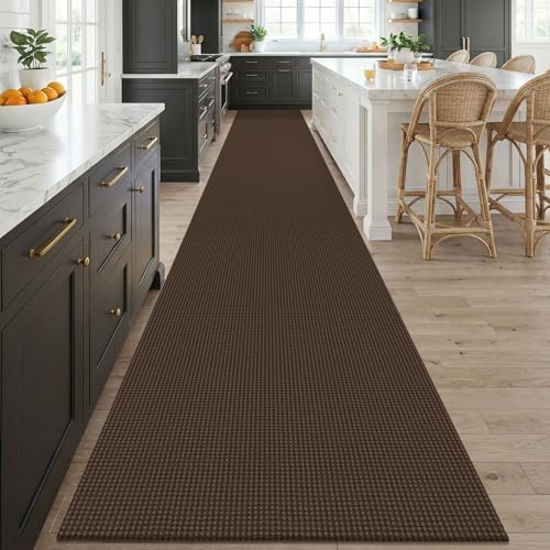 KOZYFLY 3x20 Runners Rugs for Hallway, Extra Long Washable Runner Rug, Non Slip Rubber Backed Kitchen Runner, Cotton Entryway Rug, Floor Carpet for Entry, Aisle, Hall, Brown/Dark Brown - Image 2
