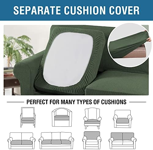 H.VERSAILTEX 3 Piece Stretch Sofa Covers for 2 Cushion Loveseat Couch Covers for Living Room Furniture Cover (Base Cover Plus 2 Seat Cushion Covers) Thicker Jacquard Fabric(Medium, Bronze Green) - Image 5