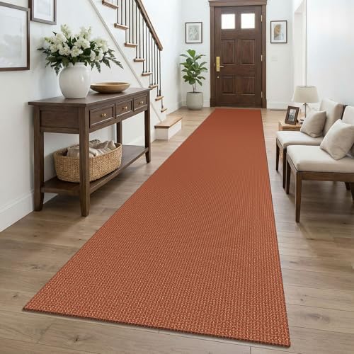 KOZYFLY Orange 2.5'x16' Runners Rugs for Hallway, Extra Long Washable Runner Rug, Woven Non Slip Kitchen Runner, Cotton Entryway Rug, Floor Carpet for Entry, Aisle, Hall, Burnt Orange/Tan by KOZYFLY