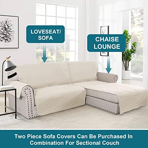 Turquoize 100% Waterproof Sofa Covers Chaise Lounge L Shape Sofa Protector Slip Cover Triple Non-Slip Sofa Slipcover for Sectional Couch Cover for Pets, Kids (Chaise, Ivory) - Image 5