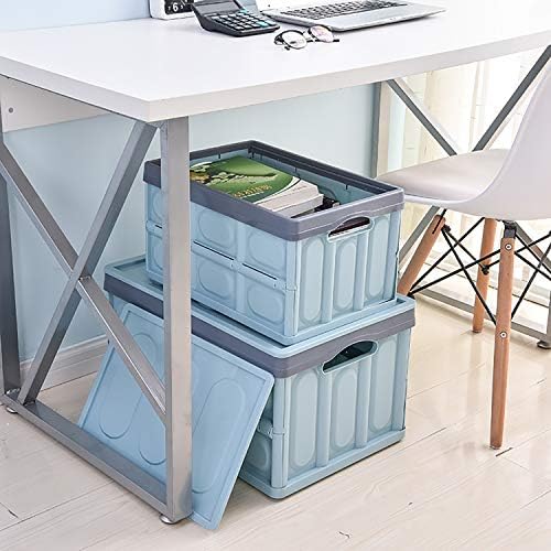Lidded Storage Bins 2 Pack 30L Collapsible Storage Box Crates Plastic Tote Storage Box Container Stackable Folding Utility Crates for Clothes, Toy, Books ,Snack, Shoe, and Grocery Storage Bin-Blue - Image 2