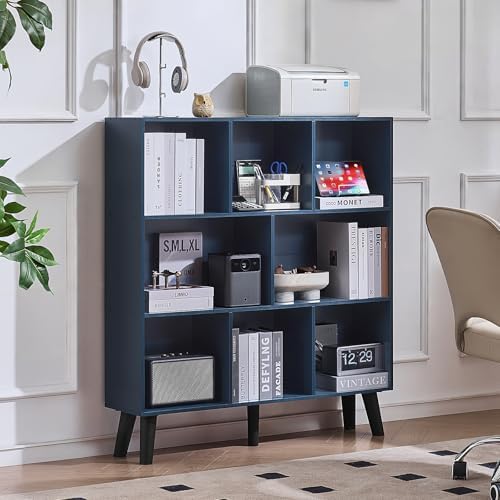 LEYAOYAO 8 Cube Bookshelf,Mid-Century Modern Book Shelf with Legs,Dark Blue by LEYAOYAO-Findtheshiningpointofyourideallife%EF%BC%81