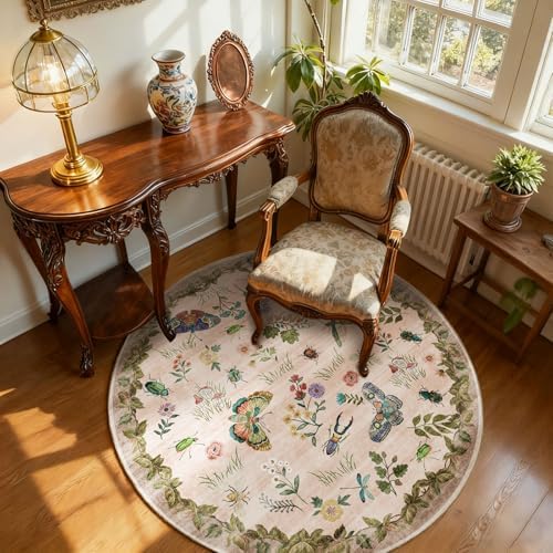 Washable Round Rugs for Bedroom 4ft: Living Room Rug Stain Resistant Non Slip Low Pile Ultra Soft Faux Wool Small Circle Rugs for Kitchen Entryway Bathroom Nursery Dorm Home Office Entrance Indoor - Image 2