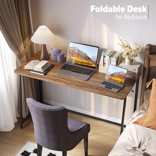 WOHOMO Folding Desk, 47.2" Foldable Computer Table for Small Spaces, Walnut - Image 5