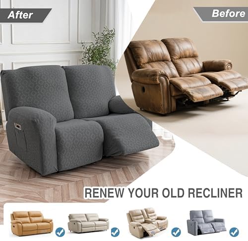 Genina Waterproof Recliner Loveseat Cover,2 Seat Couch Cover,Dark Gray - Image 6