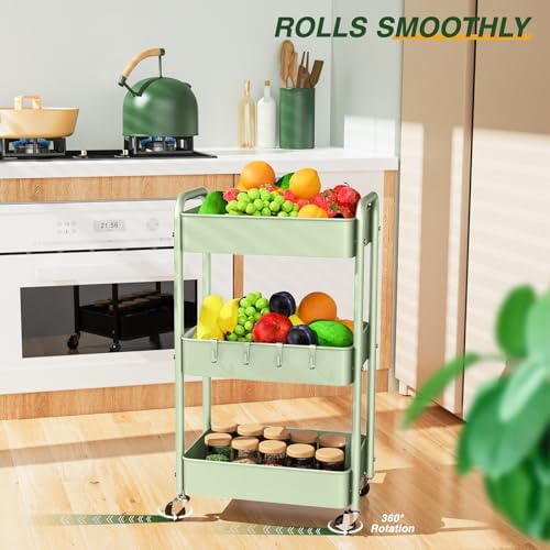 LEHOM 3 Tier Rolling Cart, Metal Rolling Utility Cart with Lockable Wheels - Image 4