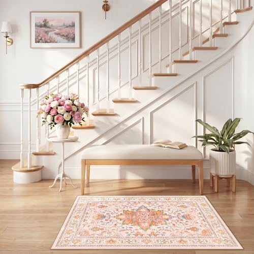 RELEANY Washable Area Rug, Small 2'6"x4', Pink/Light Pink/Colorful - Image 2