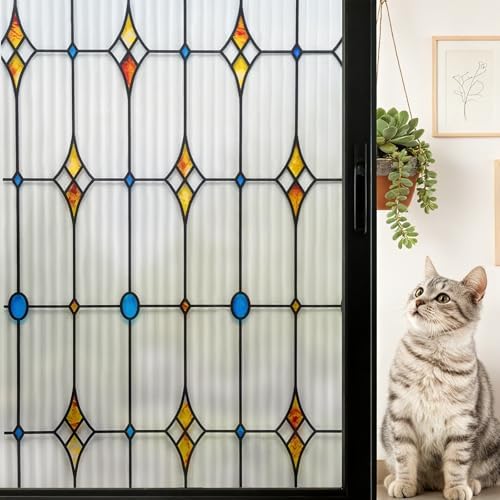 VELIMAX Reeded Glass Window Film, Window Privacy Film, Frosted Glass Window Cling, Stained Decorative Covering for Bathroom Living Room 35.4 x 78.7 inches by VELIMAX