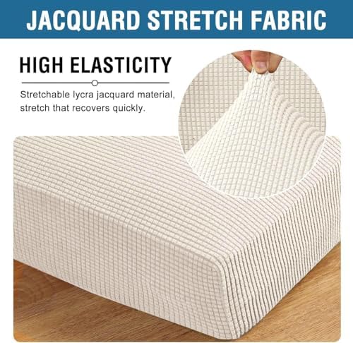 H.VERSAILTEX Super Stretch Individual Seat Cushion Covers - Sofa Couch Cushion Slipcover Sets - Thick Jacquard Textured Twill Fabric - Large (2 Piece, Ivory) - Image 4