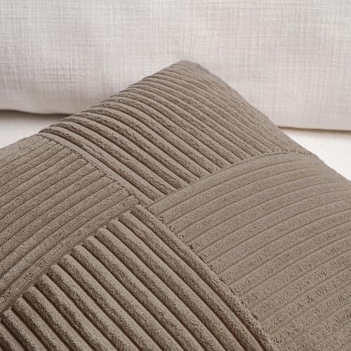 Fancy Homi Set of 2, Light Brown Patchwork Corduroy Decorative Soft Striped Modern Accent Cushion Case Farmhouse Boho Neutral Throw Pillow Covers for Chair Couch Bed Sofa Living Room 32x16 Inch - Image 3