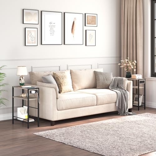 HOOBRO Small Narrow Side Table with Charging Station Set of 2, Skinny End Table for Small Spaces, Slim Nightstand with USB Ports Outlet, Sofa Beside Table with Storage Shelf BG102UBZP201 - Image 6