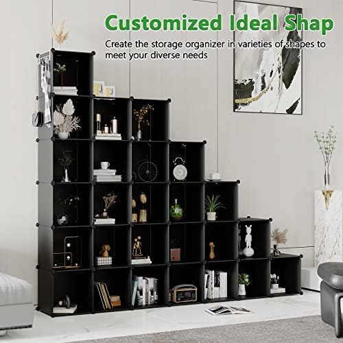 C&AHOME 30-Cube Shelf, Plastic Cube Storage Organizer, DIY Bookshelf Black - Image 5