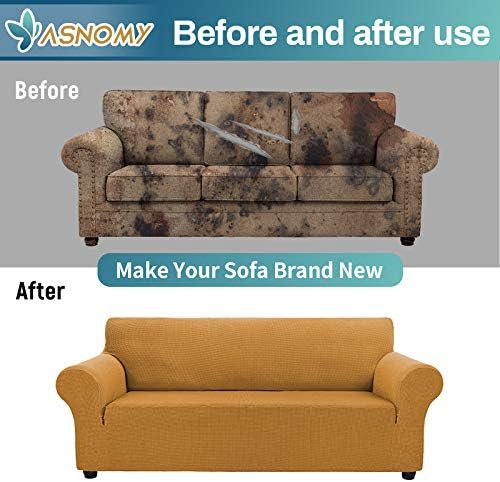 Asnomy Stretch Couch Covers for Sofa Washable, 3 Cushion Couch,Golden - Image 6