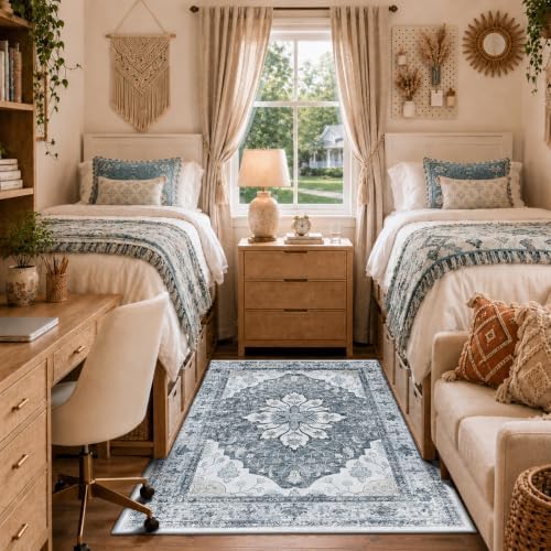 RELEANY Washable Area Rug, 4'x6', Grey/White/Beige by RELEANY