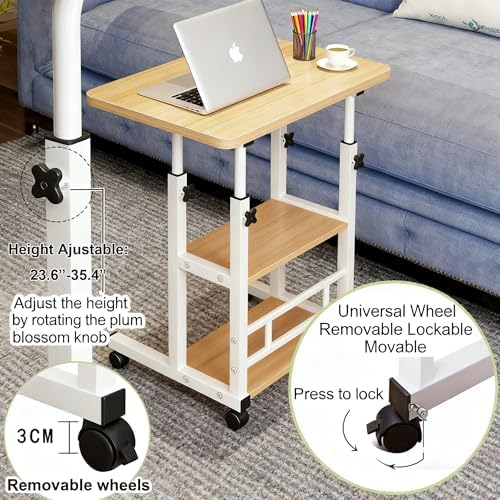 VebaCidi Medical Overbed Bedside Table with Two Shelves and Wheels (Hospital and Home Use), 31 1/2" Desk with Non Tilt Wooden Top, Adjustable Height (Walnut) - Image 4