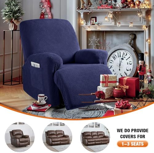 VANSOFY Stretch Recliner Chair Cover, Slipcover, Navy Blue, 1 Seater - Image 4