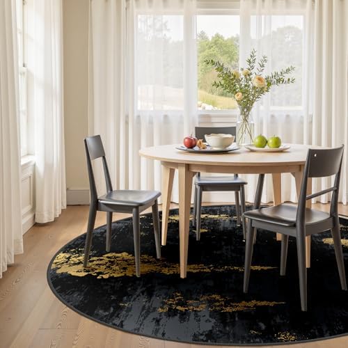 RELEANY Washable Round 6ft Area Rug for Living Room Black Gold - Image 2